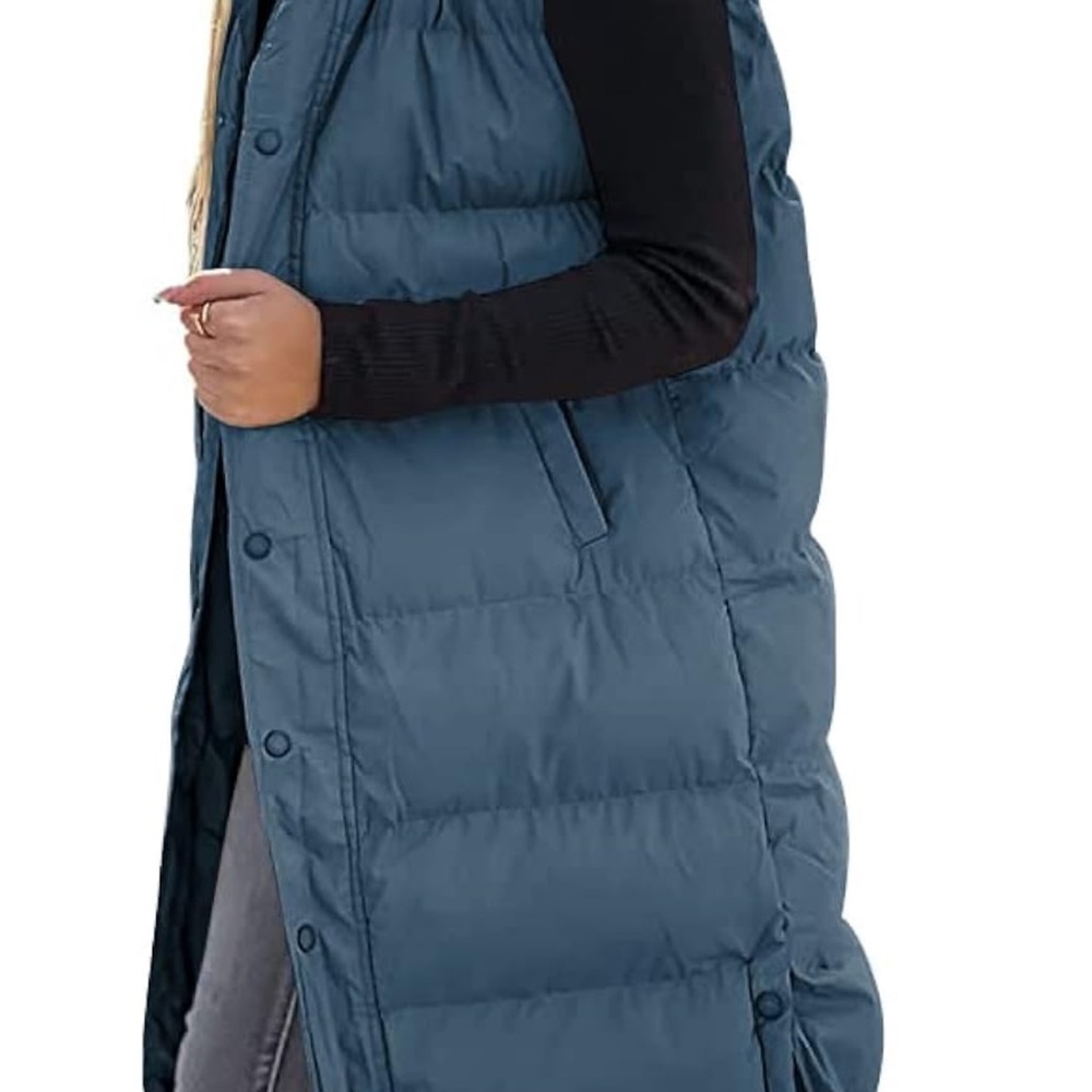 Women's Blue Puffer Vest - Picture 2 of 8